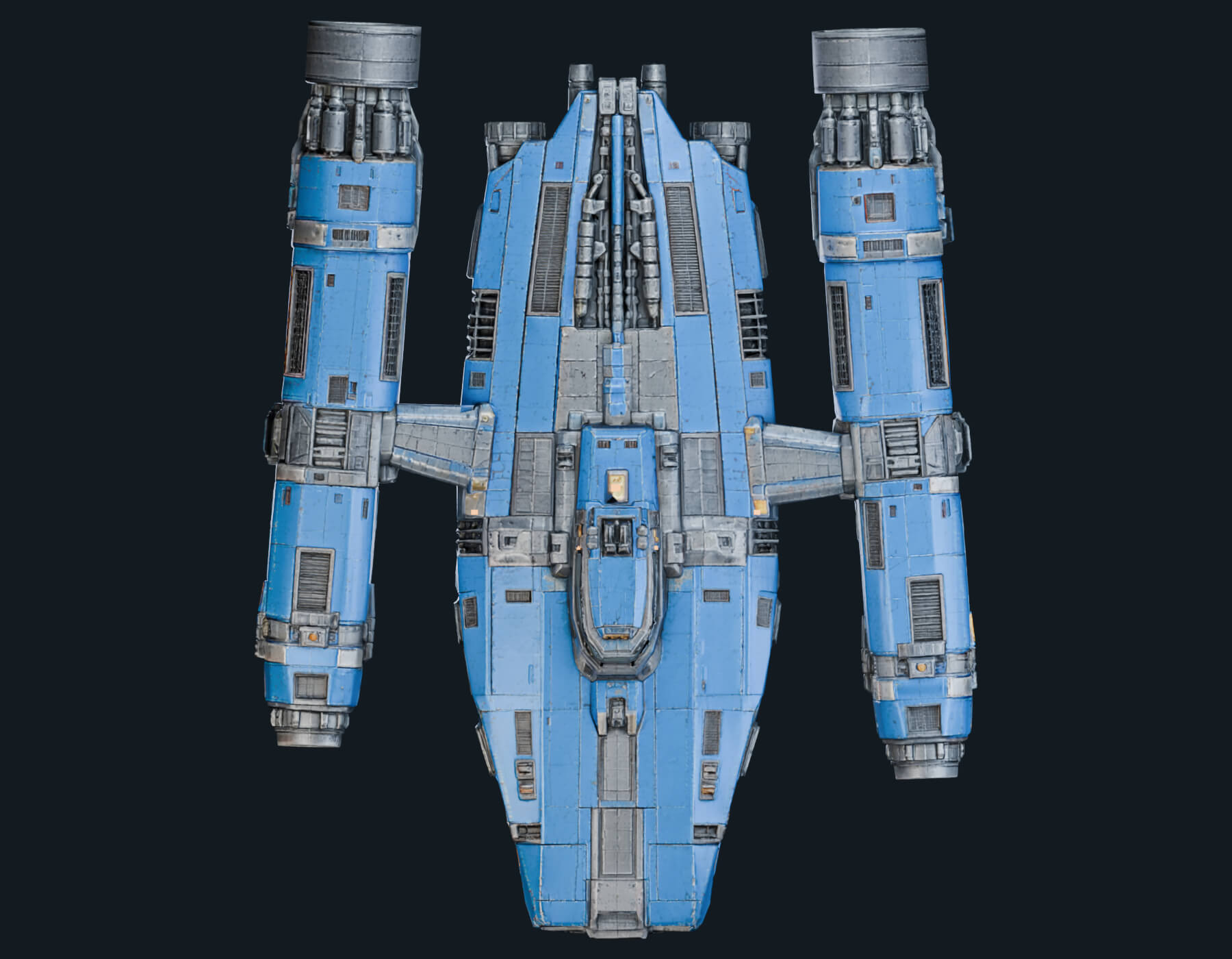 Blue Twin-Nacelle Starship - Animated Lights &amp 3 LODs 3D Model