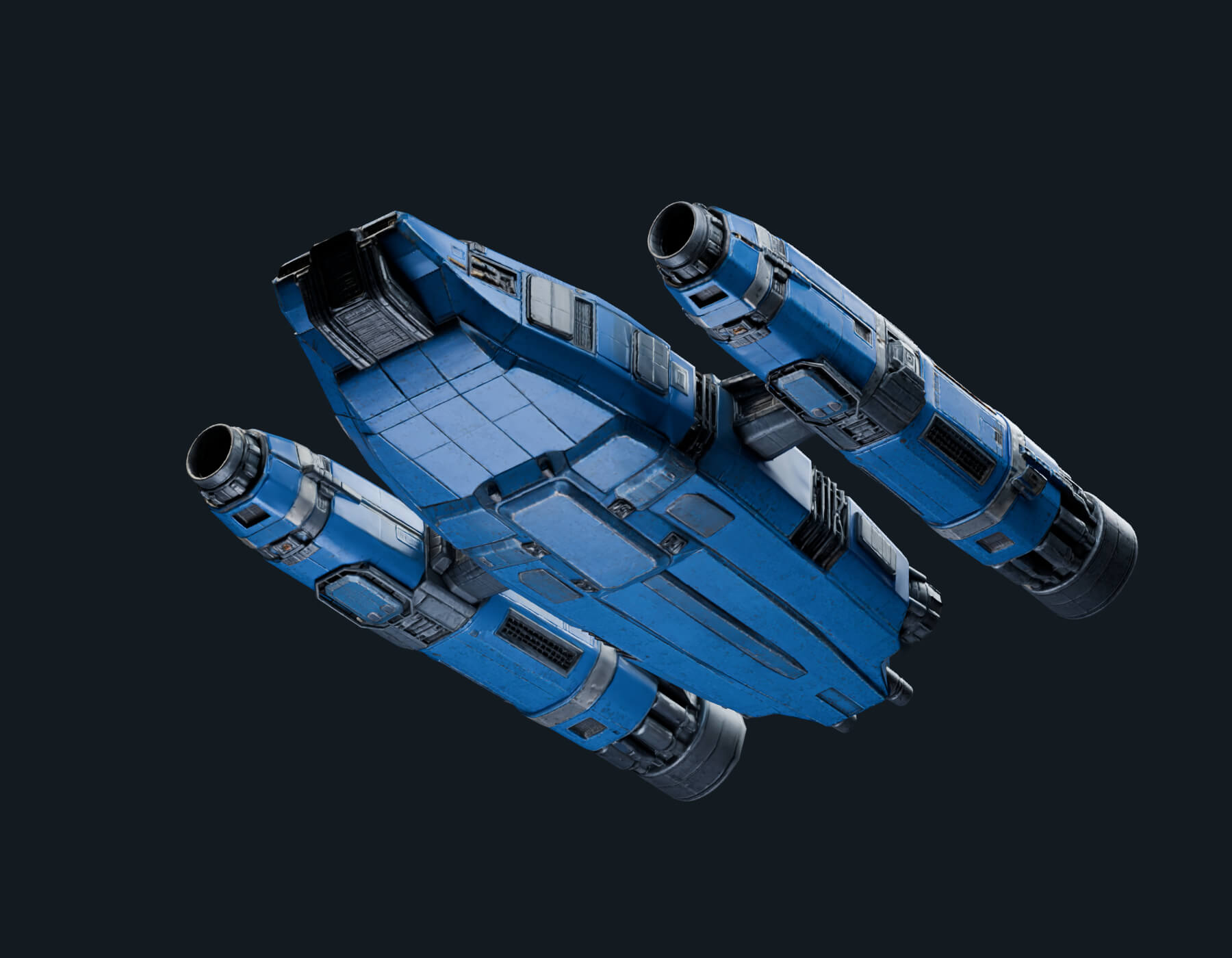Blue Twin-Nacelle Starship - Animated Lights &amp 3 LODs 3D Model