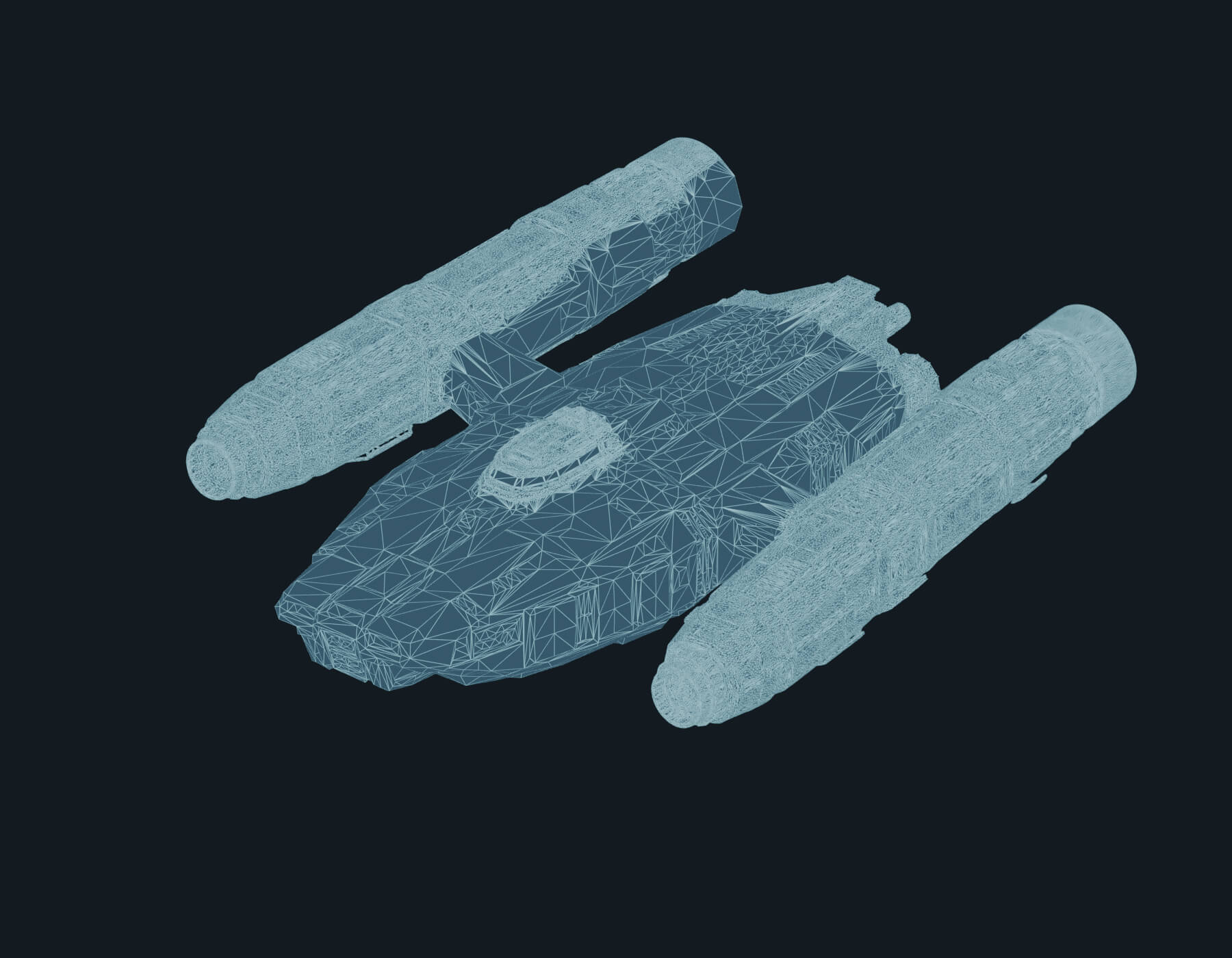 Blue Twin-Nacelle Starship - Animated Lights & 3 LODs 3D Model