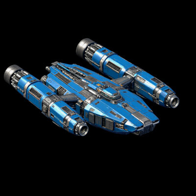 Blue Twin-Nacelle Starship - Animated Lights & 3 LODs