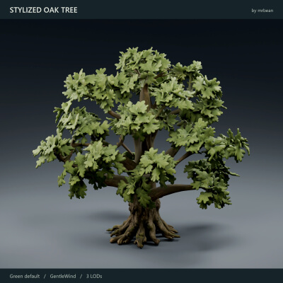 Stylized Oak Tree with Animated Wind by mrbean 3D Model
