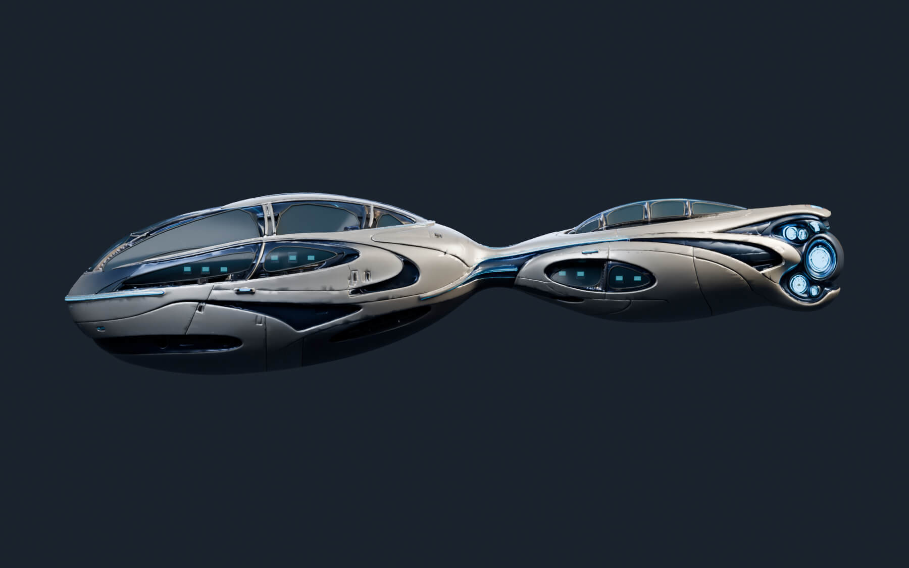 Twin-Lobed Explorer - Sci-Fi Starship with Animated Lights 3D Model