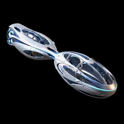 Twin-Lobed Explorer - Sci-Fi Starship with Animated Lights 3D Model