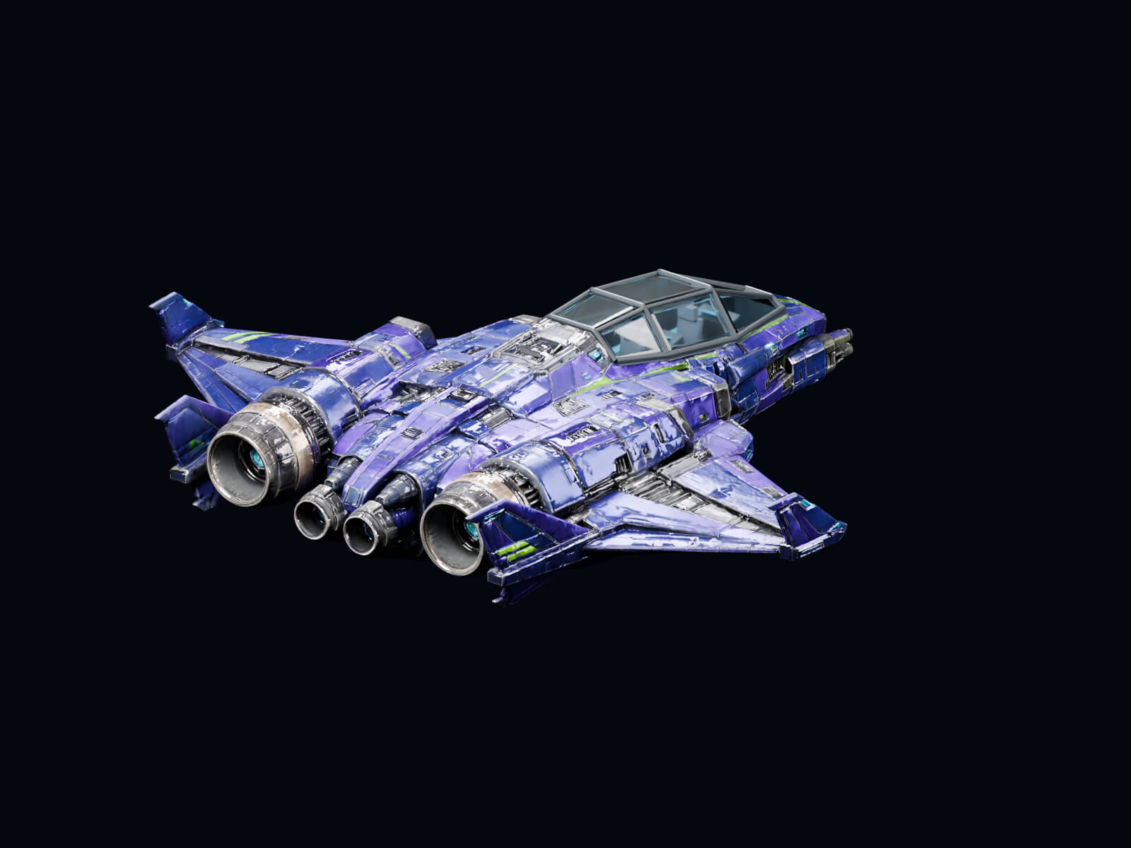 Violet Lantern Sci-Fi Starship with Cockpit & 3 LODs 3D Model