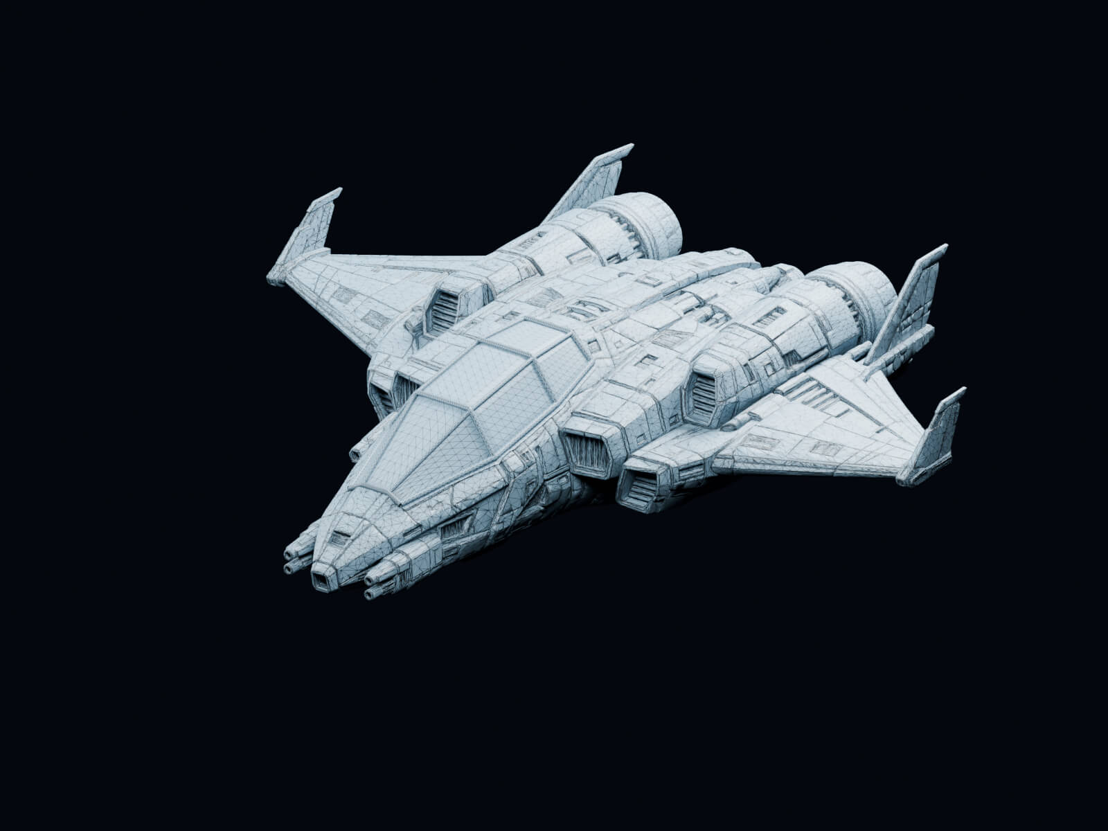 Violet Lantern Sci-Fi Starship with Cockpit & 3 LODs 3D Model