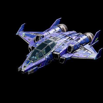 Violet Lantern Sci-Fi Starship with Cockpit & 3 LODs 3D Model
