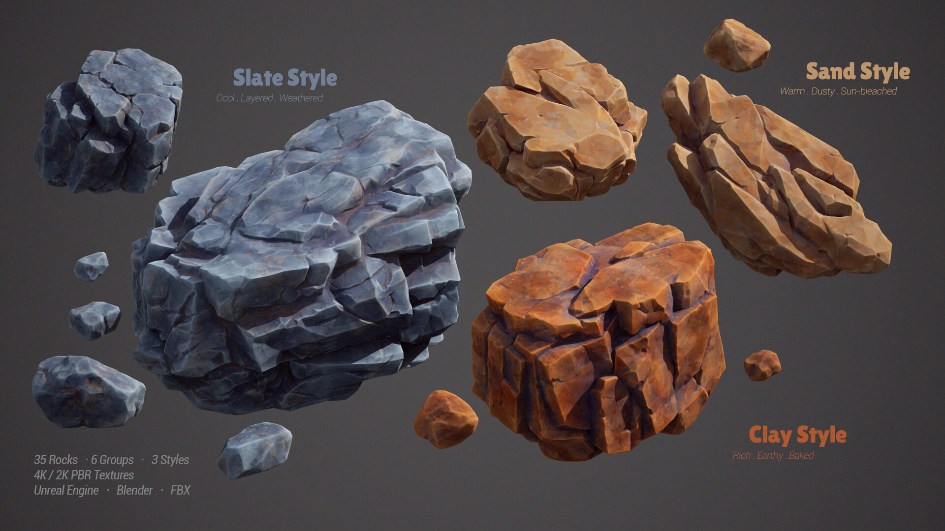 35 Stylized Rocks Collection 3D Model