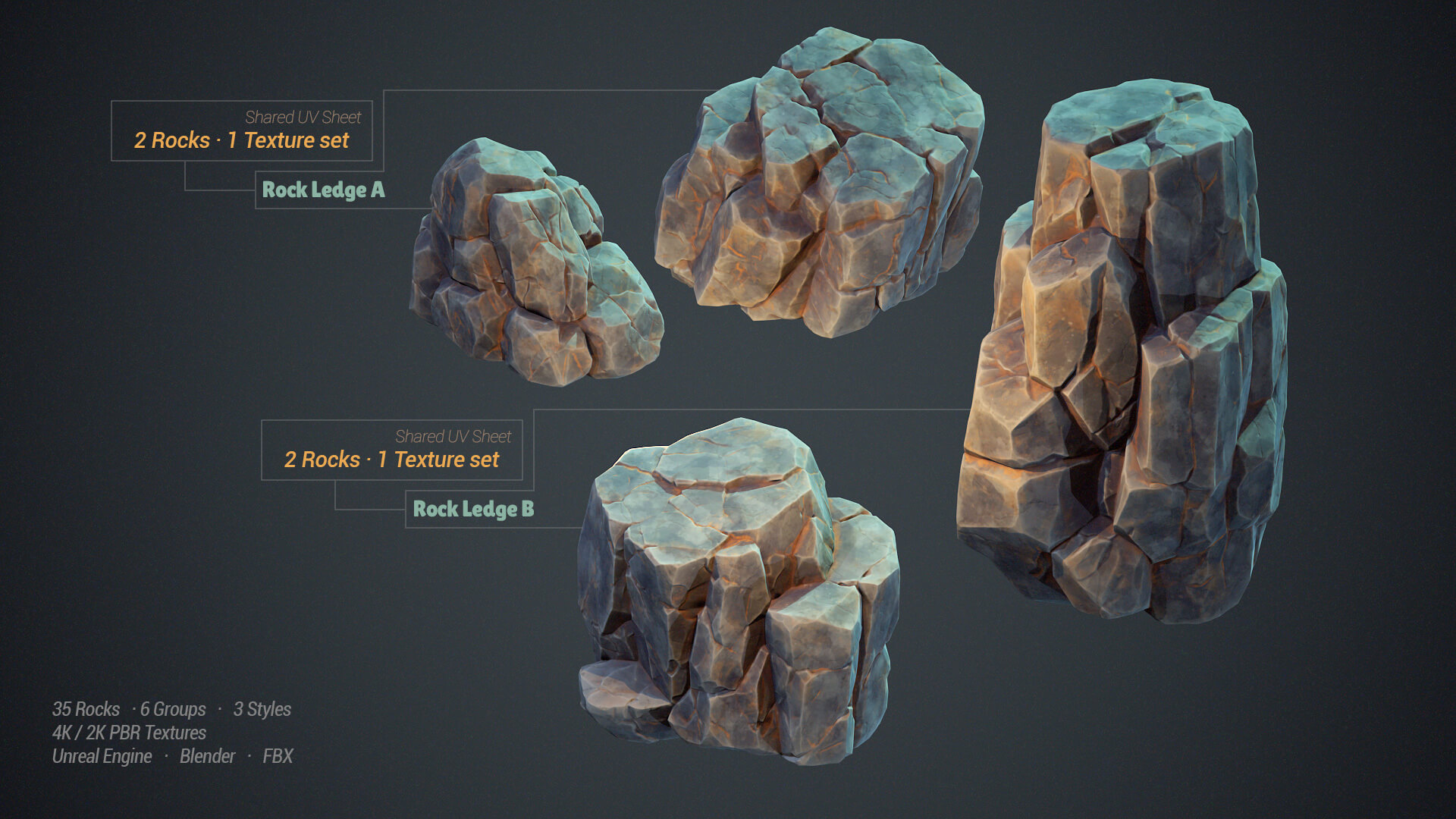 35 Stylized Rocks Collection 3D Model