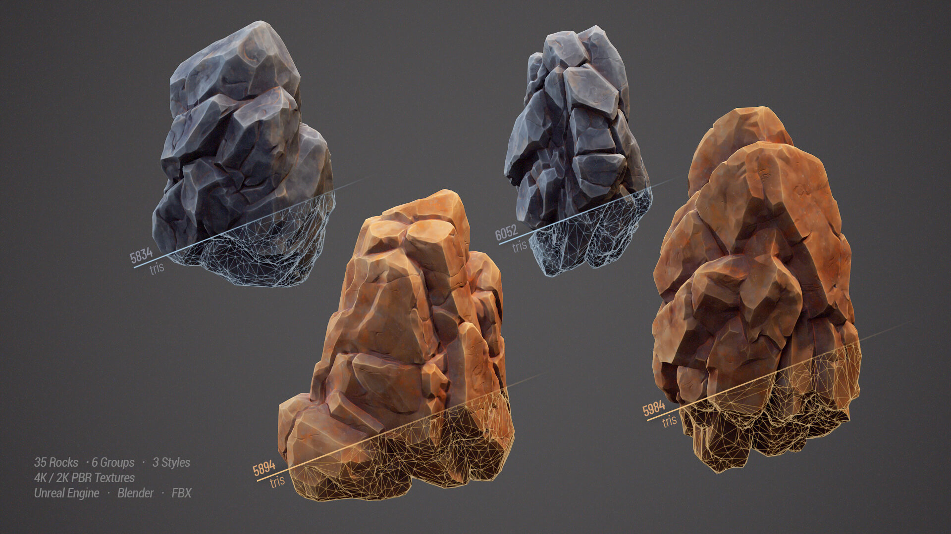 35 Stylized Rocks Collection 3D Model