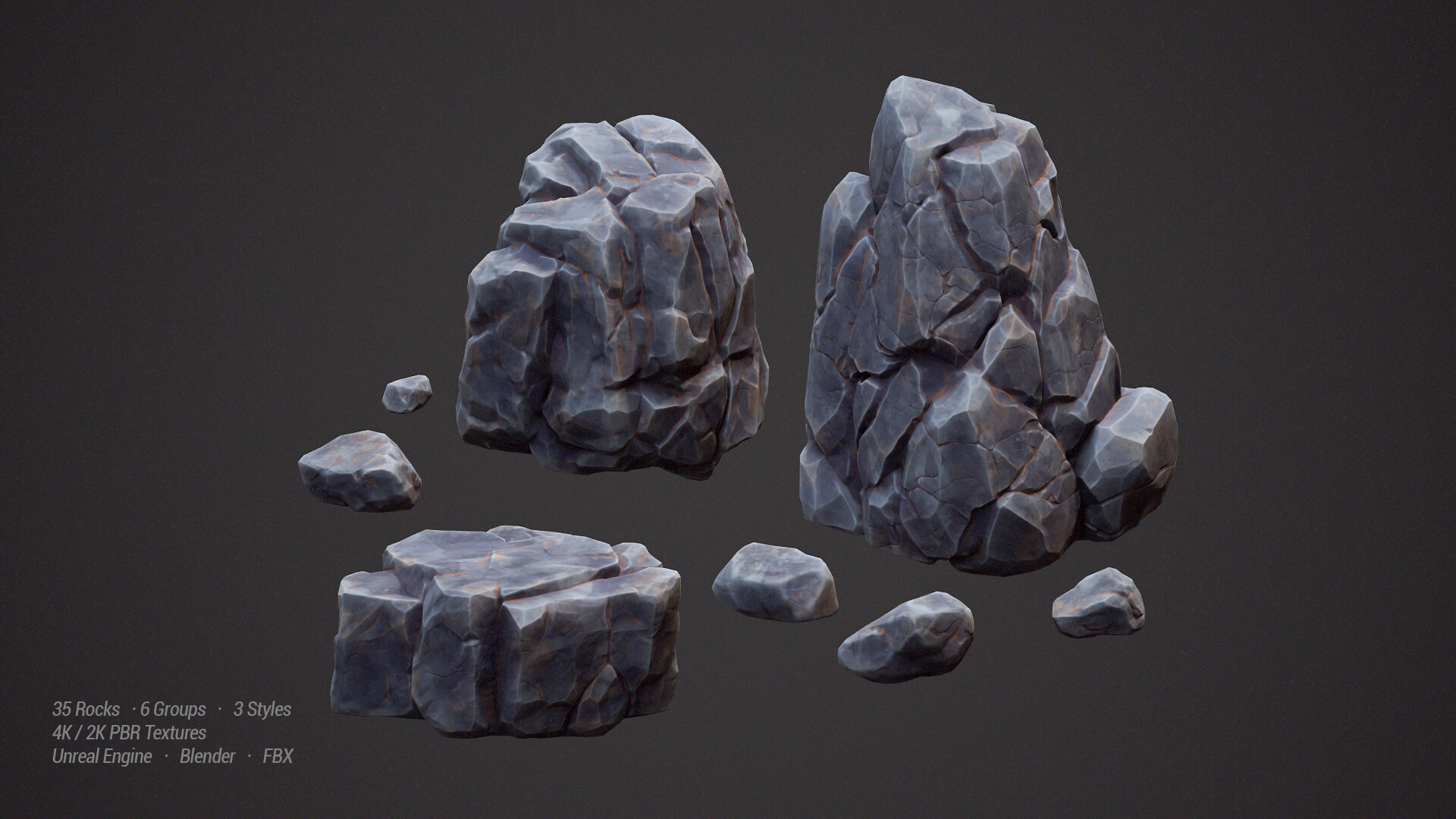 35 Stylized Rocks Collection 3D Model