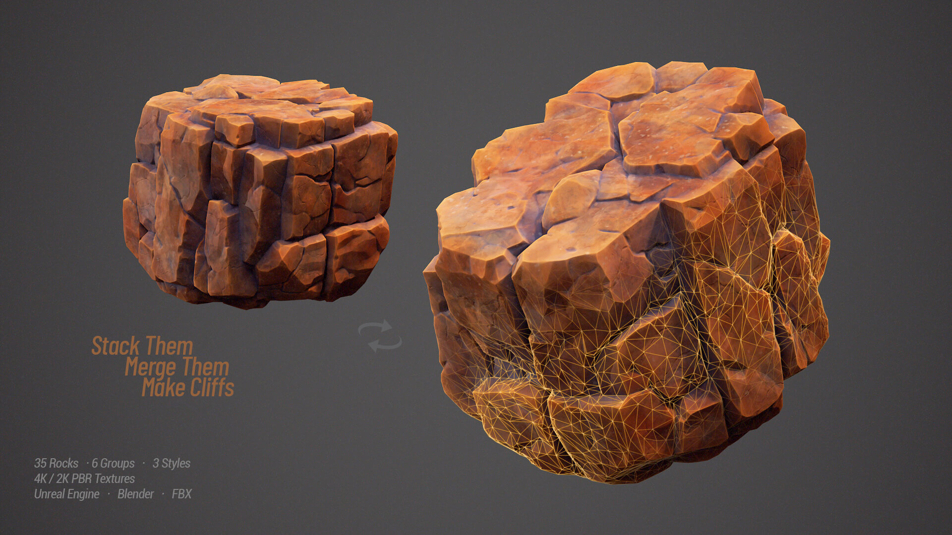 35 Stylized Rocks Collection 3D Model