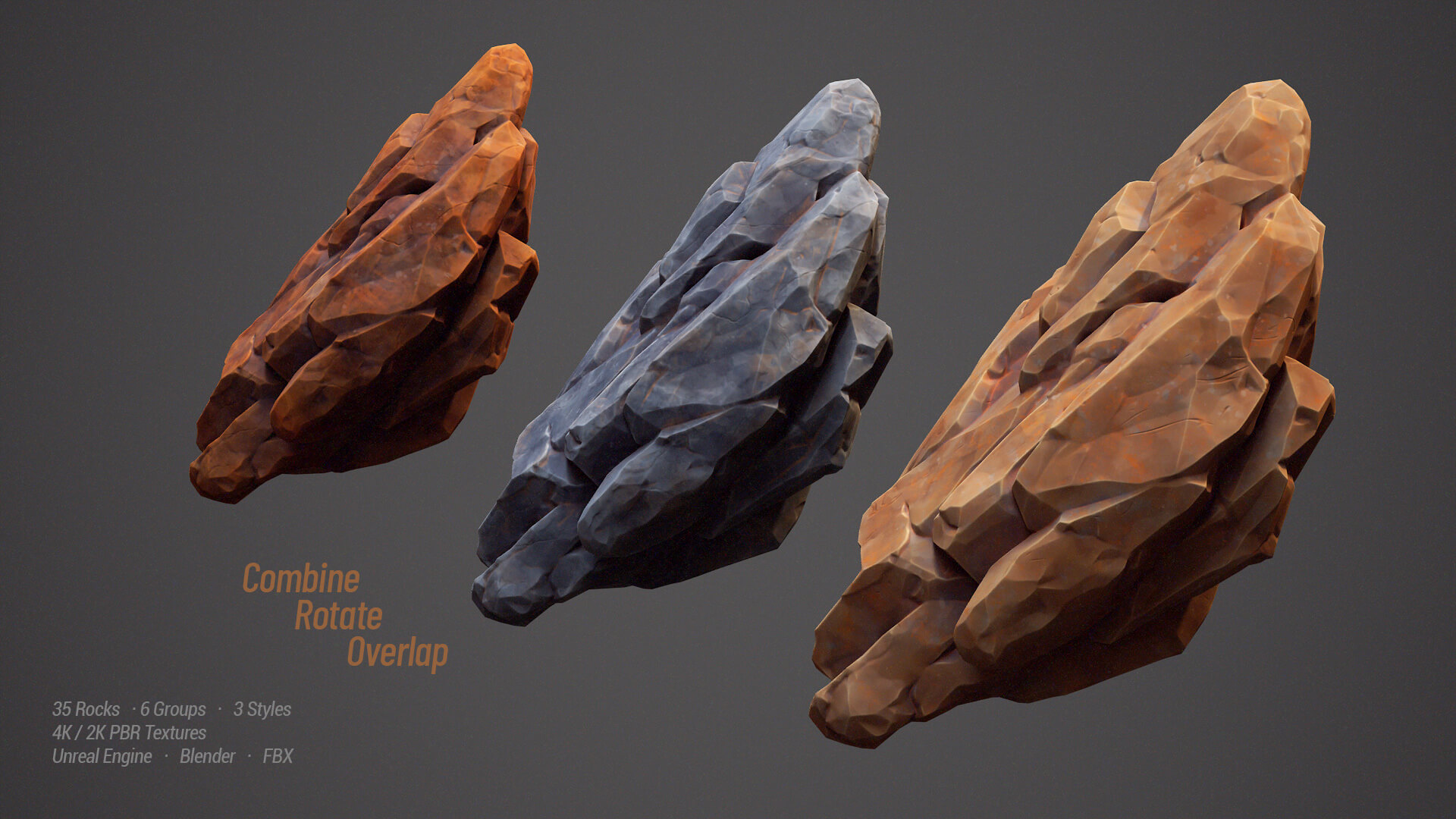 35 Stylized Rocks Collection 3D Model