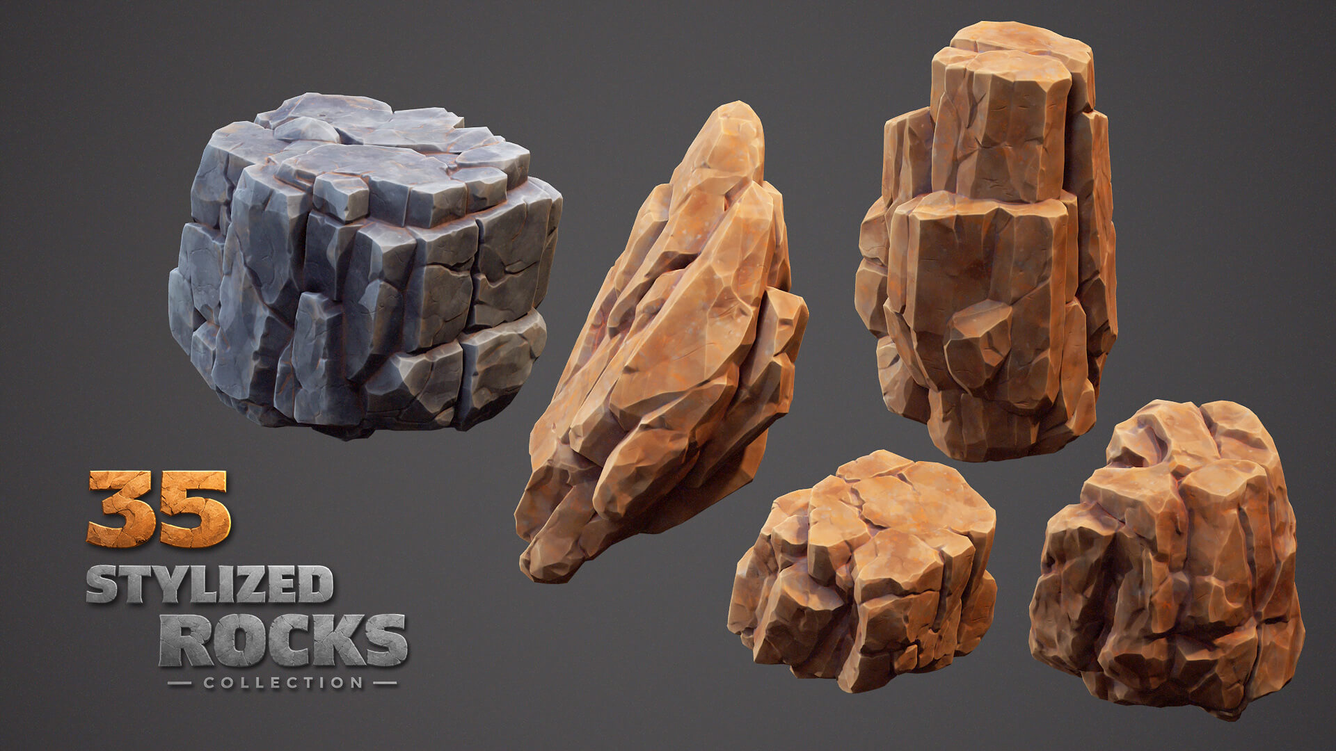 35 Stylized Rocks Collection 3D Model