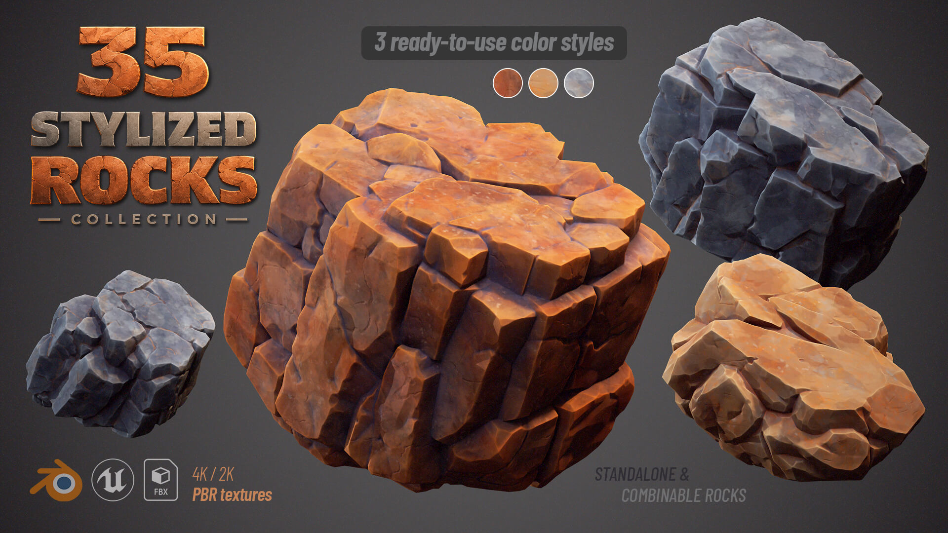 35 Stylized Rocks Collection 3D Model