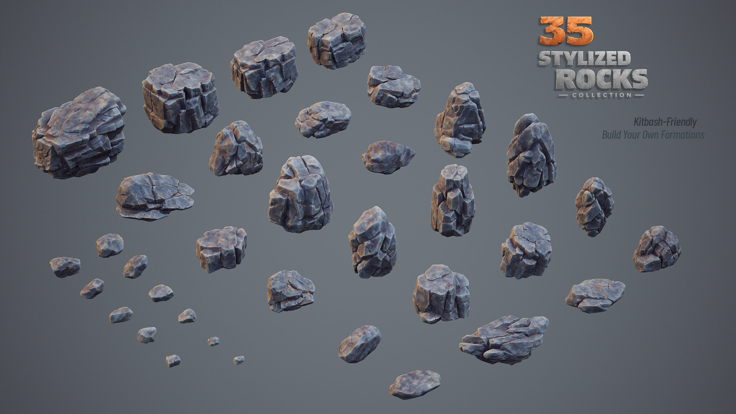 35 Stylized Rocks Collection 3D Model