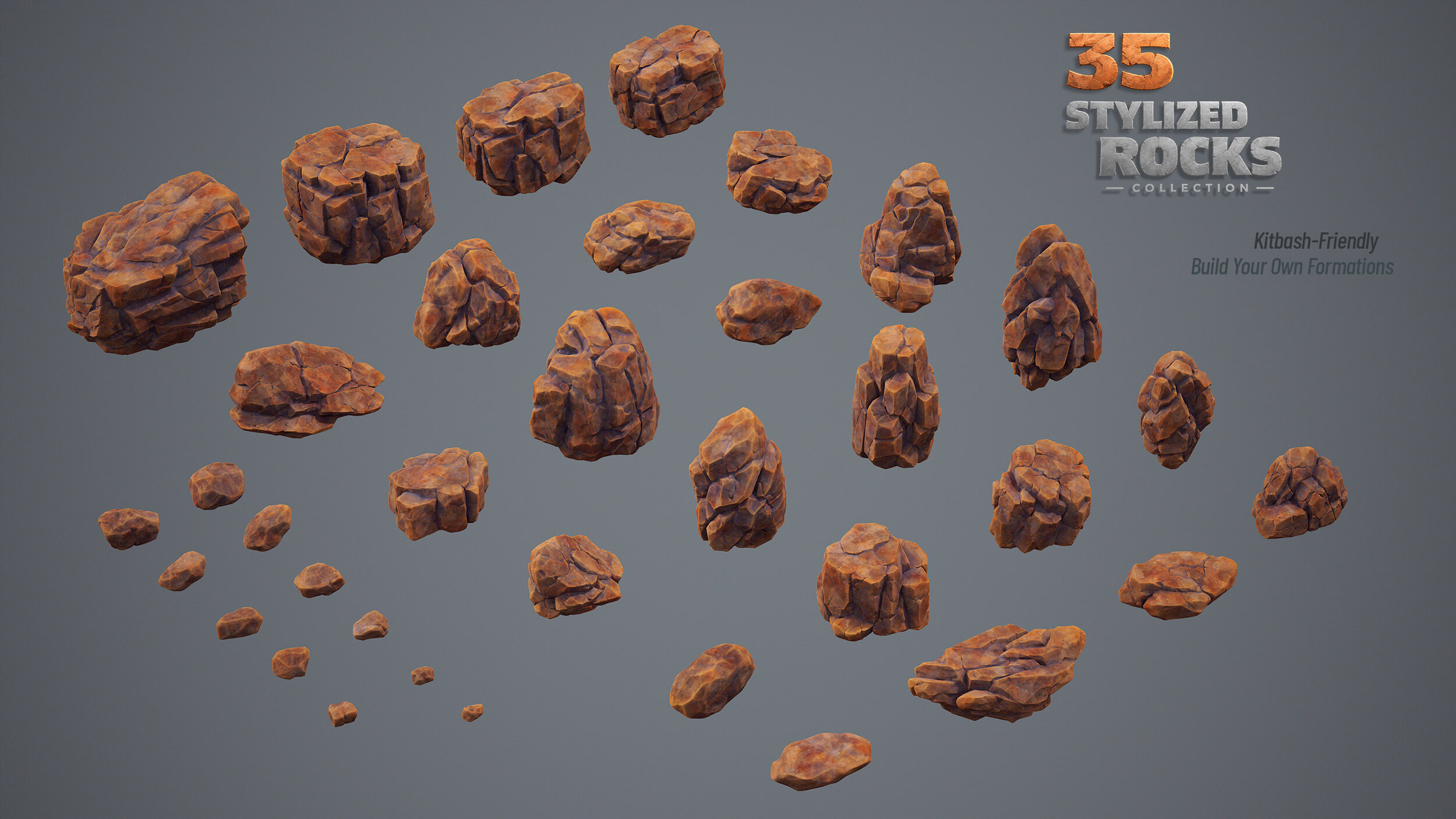 35 Stylized Rocks Collection 3D Model