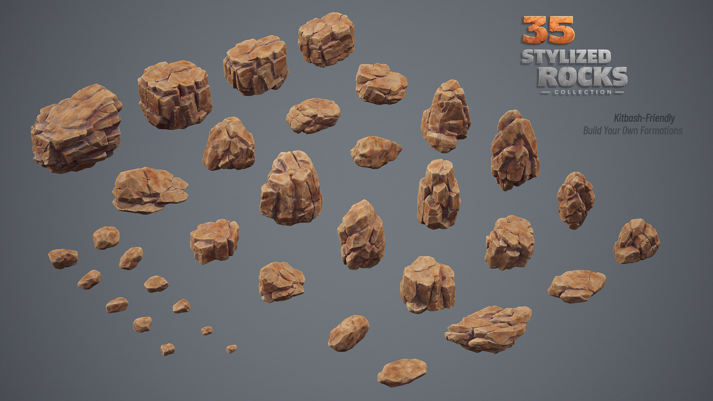 35 Stylized Rocks Collection 3D Model