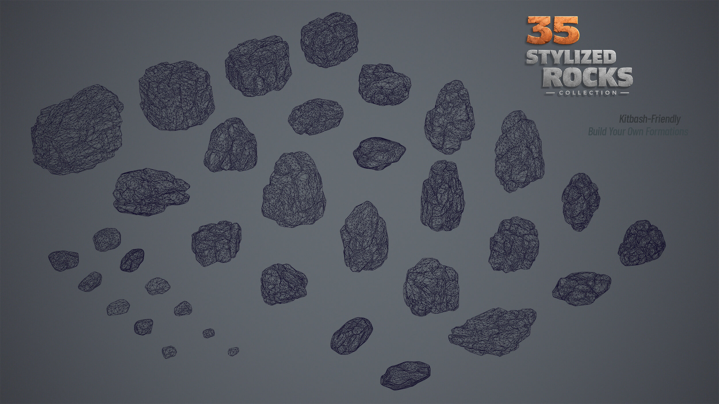 35 Stylized Rocks Collection 3D Model