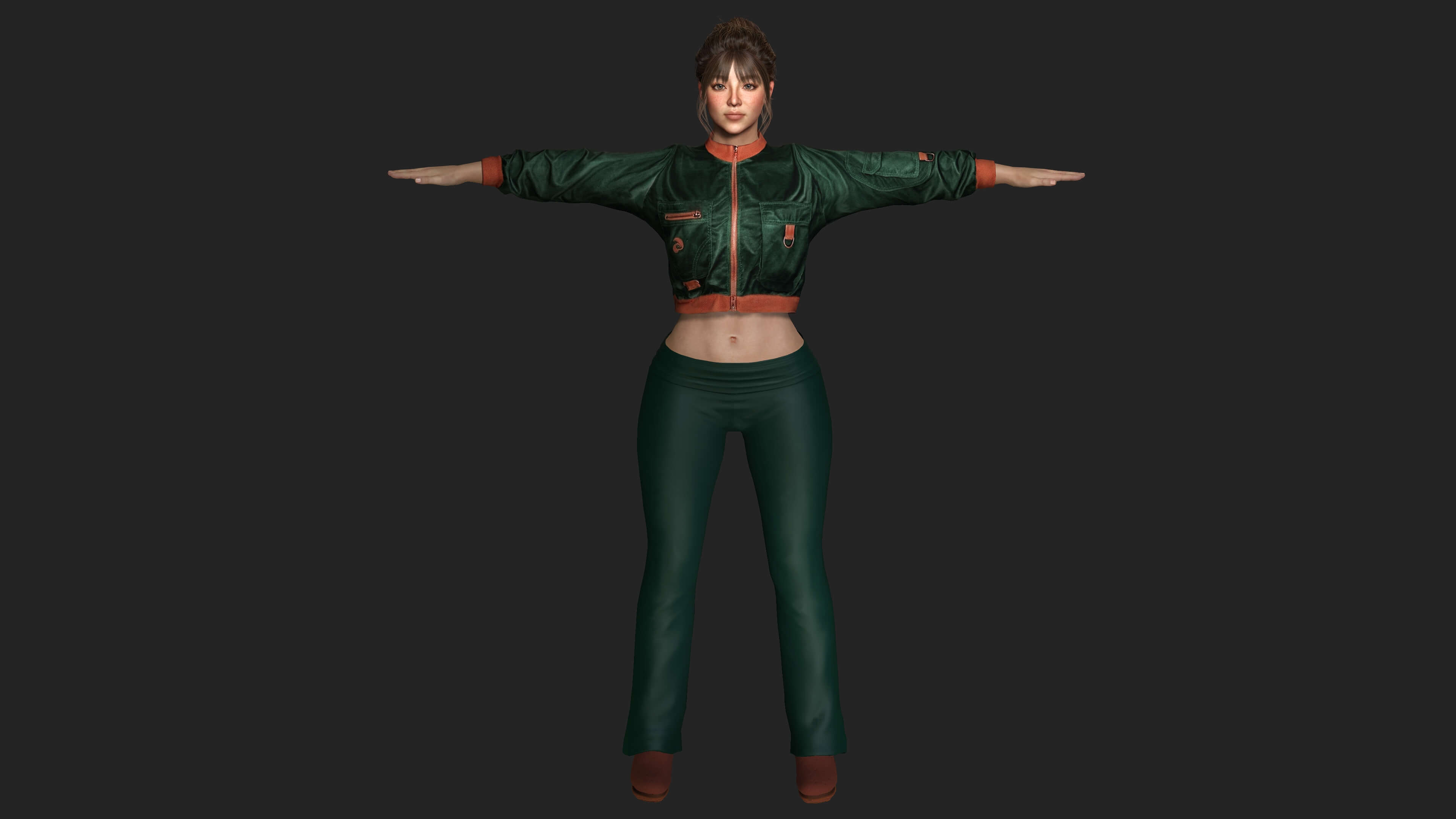 Realistic Game Character - Korean Girl Green Bomber Jacket 3D Model