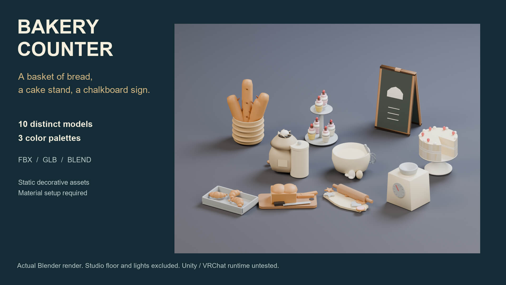 Bakery Counter Props - 10 Low-Poly Models 3 Color Palettes 3D Model