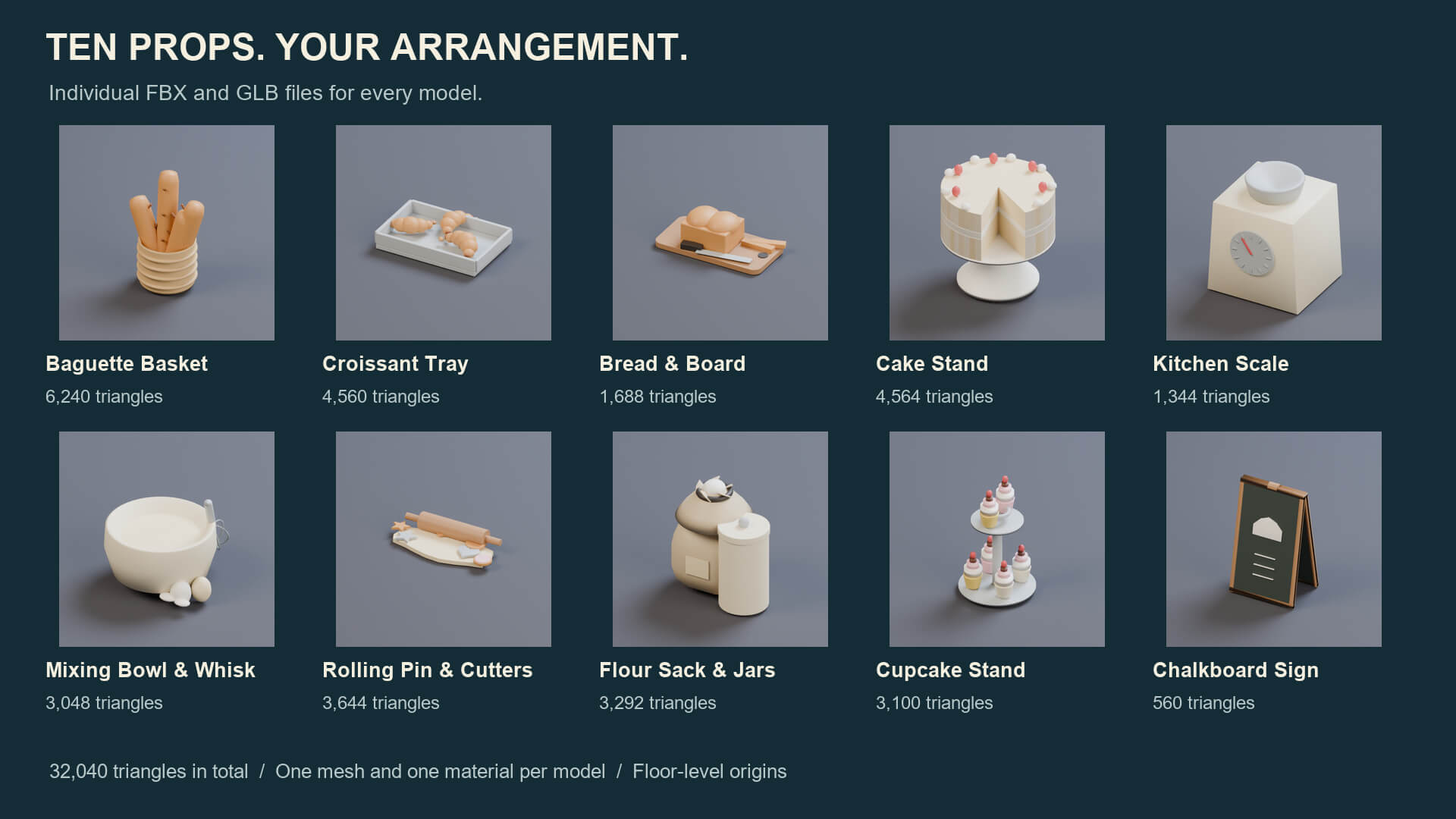 Bakery Counter Props - 10 Low-Poly Models 3 Color Palettes 3D Model