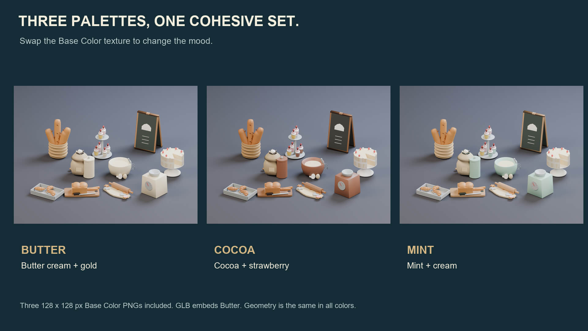 Bakery Counter Props - 10 Low-Poly Models 3 Color Palettes 3D Model