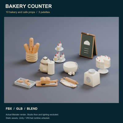 Bakery Counter Props - 10 Low-Poly Models 3 Color Palettes 3D Model