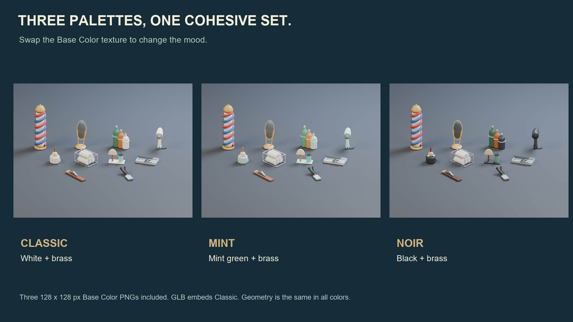 Barber Shop Props - 10 Low-Poly Models 3 Color Palettes 3D Model