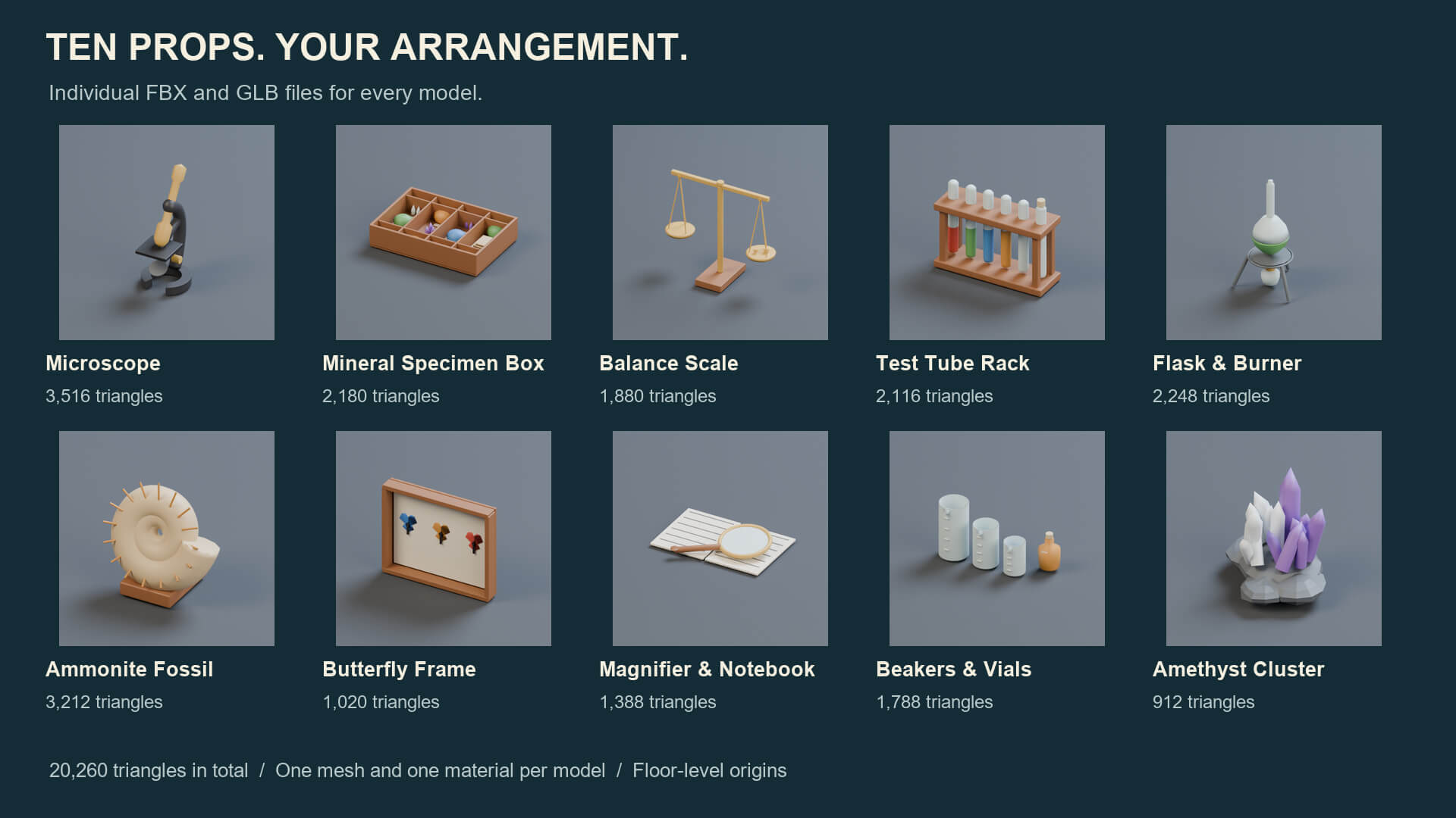 Curiosity Lab Props - 10 Models 3 Color Palettes 3D Model