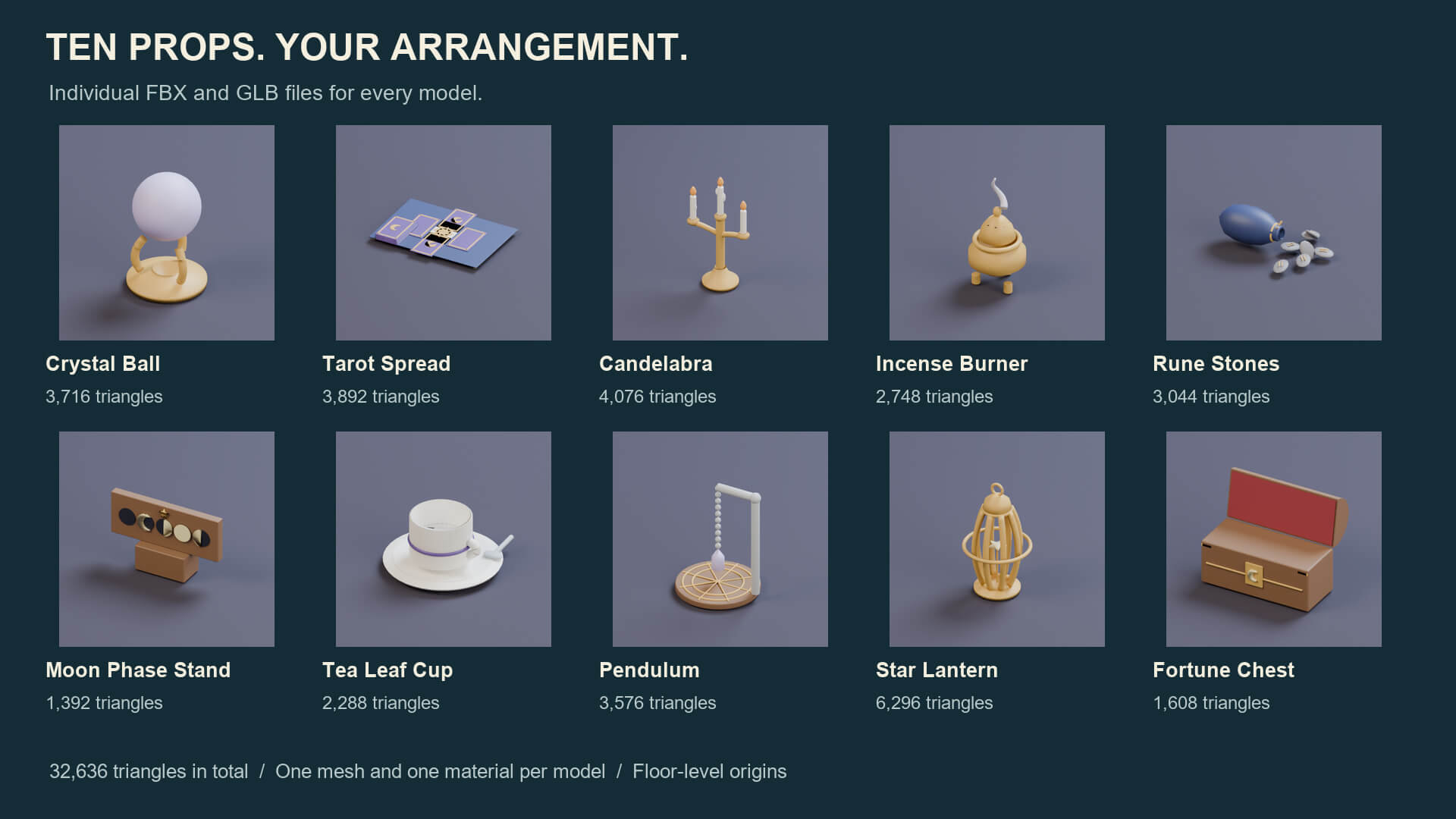 Fortune Teller Props - 10 Low-Poly Models 3 Color Palettes 3D Model
