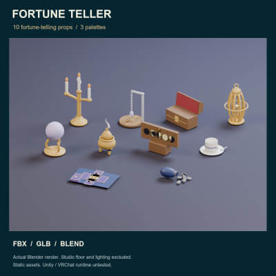 Fortune Teller Props - 10 Low-Poly Models 3 Color Palettes 3D Model