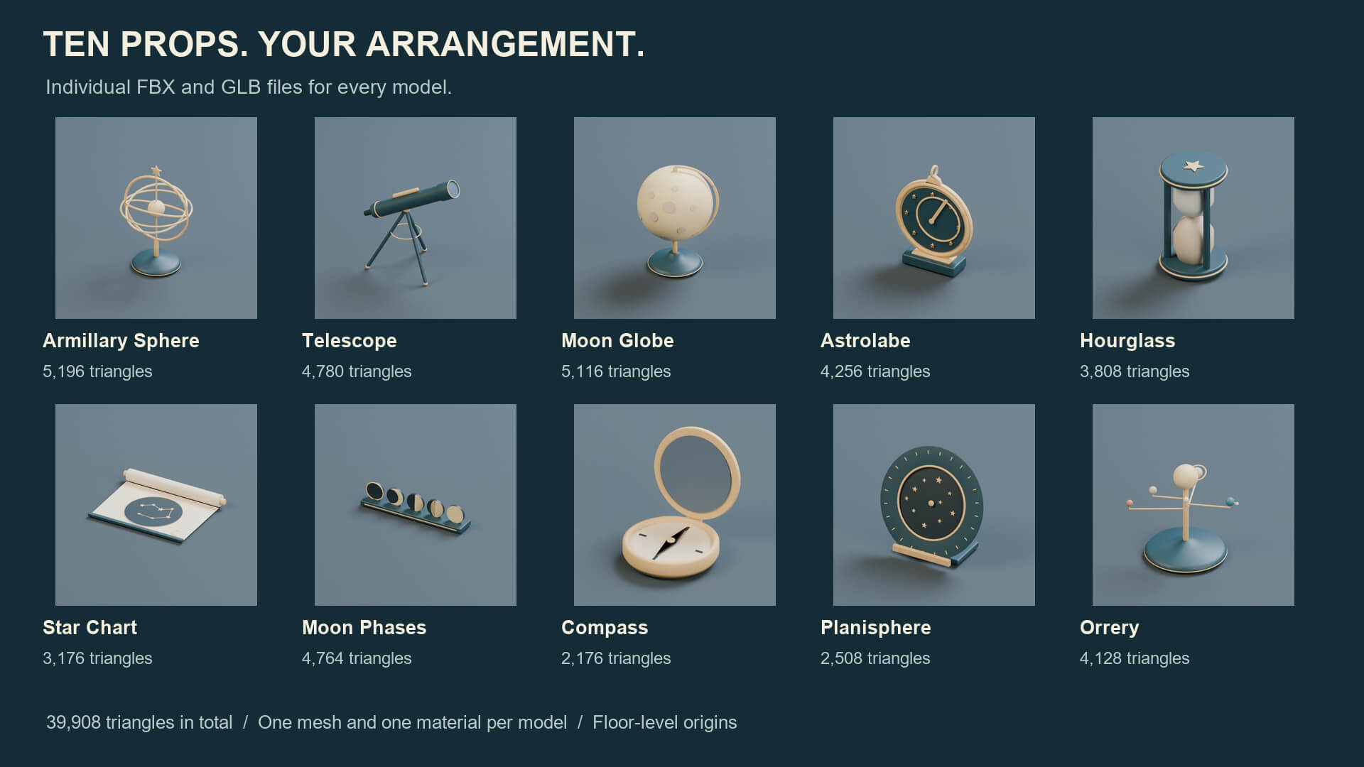 Moonlit Astronomy - 10 Stylized Stargazing Props 3D Model