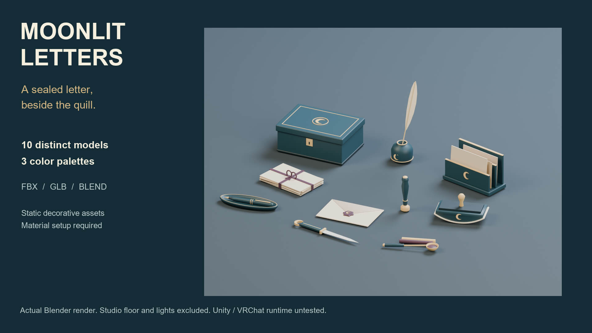 Moonlit Letters - 10 Stylized Letter-Writing Props 3D Model