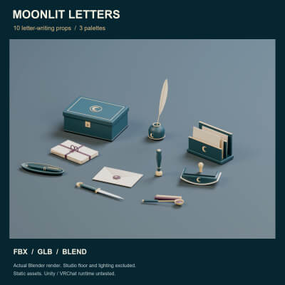 Moonlit Letters - 10 Stylized Letter-Writing Props 3D Model