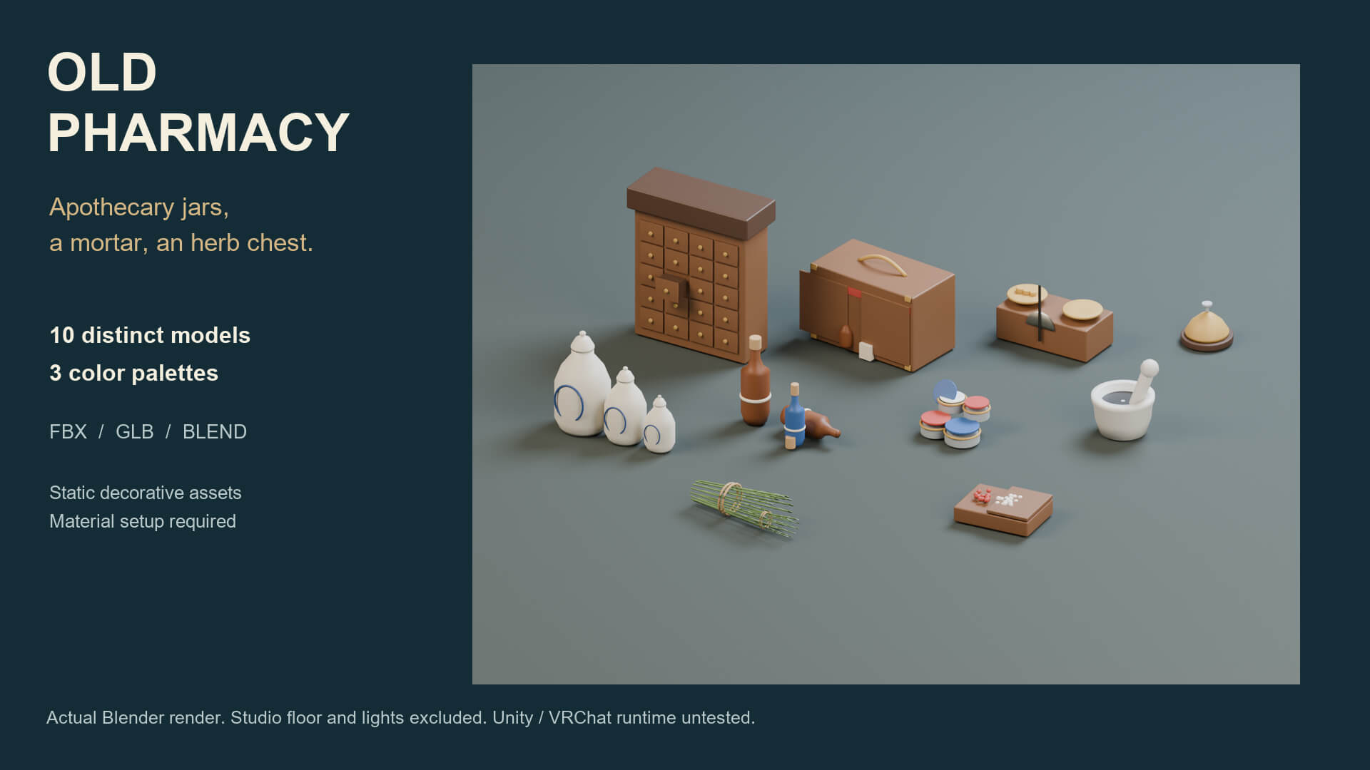 Old Pharmacy Props - 10 Low-Poly Models 3 Color Palettes 3D Model
