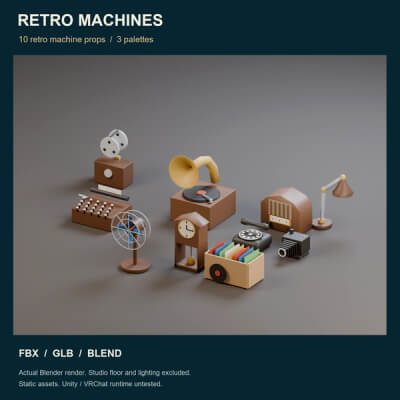 Retro Machines Props - 10 Models 3 Color Palettes 3D Model