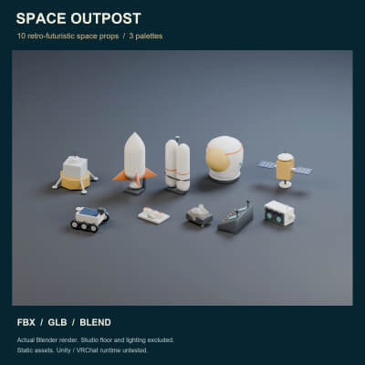 Space Outpost - 10 Retro-Futuristic Space Props 3D Model