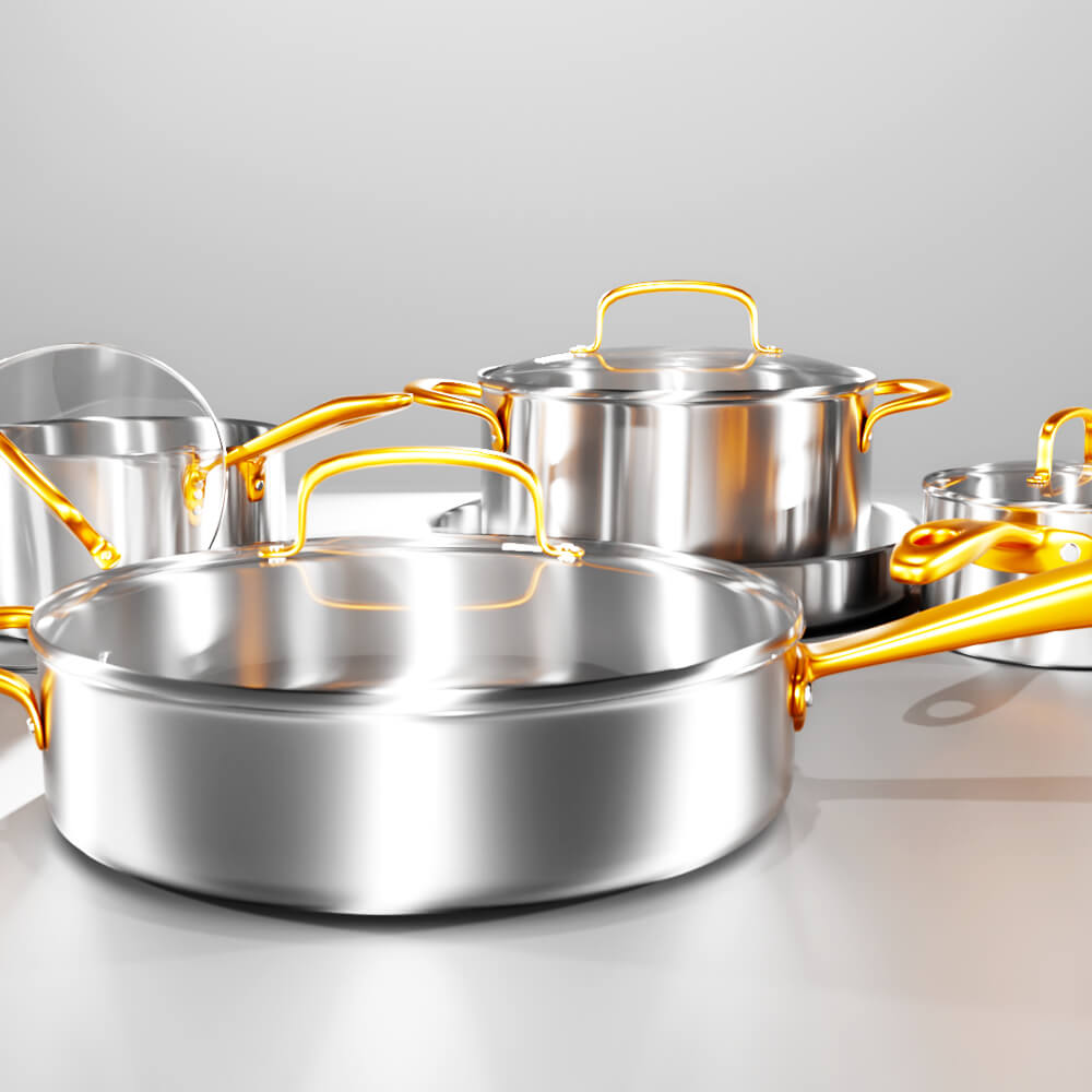 Premium Stainless Steel Cookware Set - Pots 3D Model 3D Model