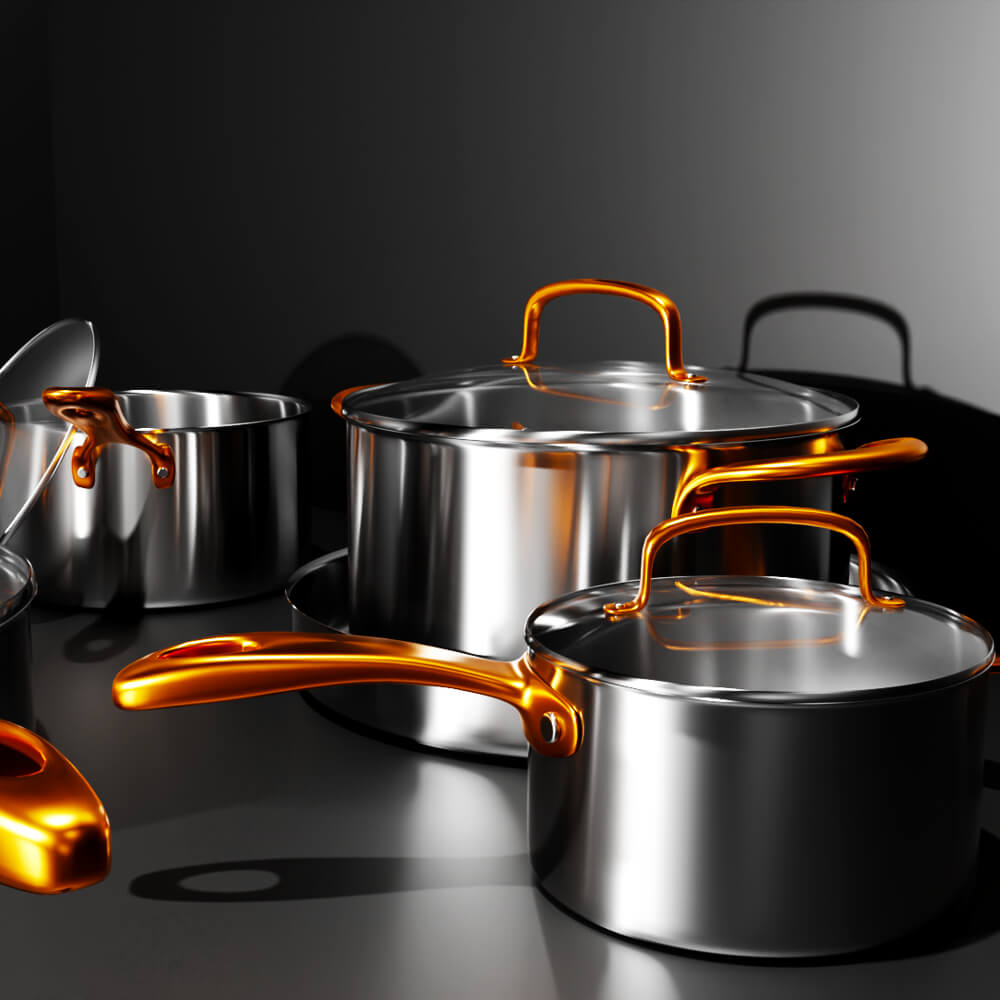 Premium Stainless Steel Cookware Set - Pots 3D Model 3D Model