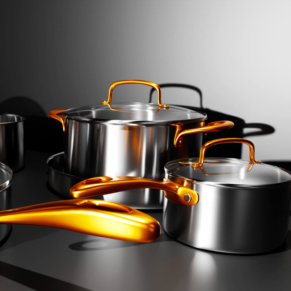 Premium Stainless Steel Cookware Set - Pots 3D Model 3D Model