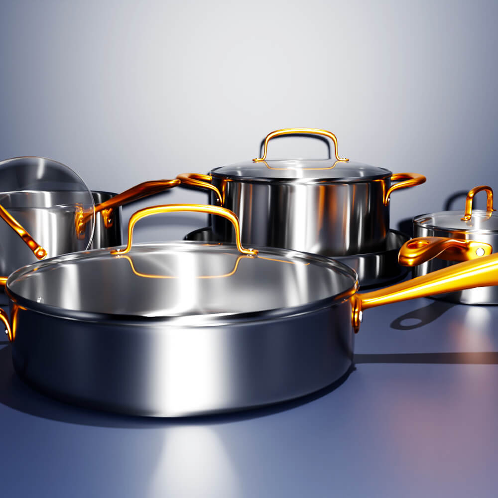 Premium Stainless Steel Cookware Set - Pots 3D Model 3D Model
