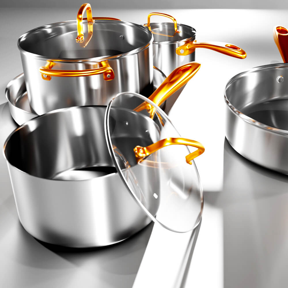 Premium Stainless Steel Cookware Set - Pots 3D Model 3D Model