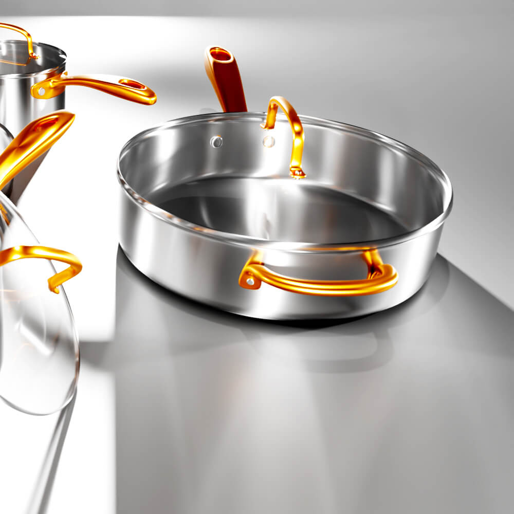 Premium Stainless Steel Cookware Set - Pots 3D Model 3D Model