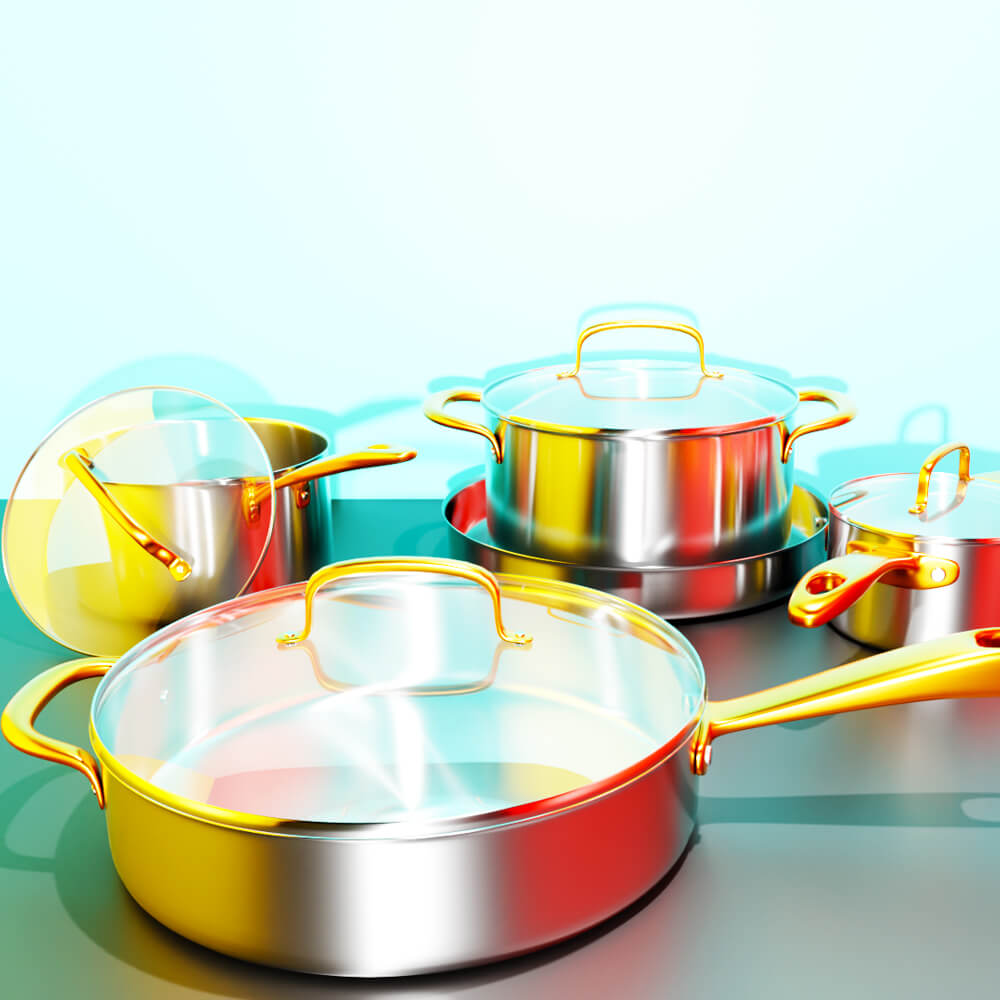 Premium Stainless Steel Cookware Set - Pots 3D Model 3D Model