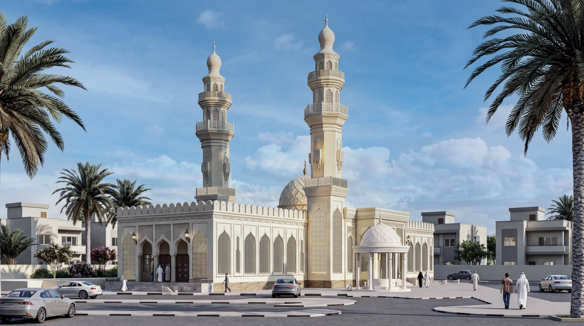 Islamic Mosque Exterior 3D Model  Detailed Mosque Architecture 3D Render, Digital Artwork by navigator