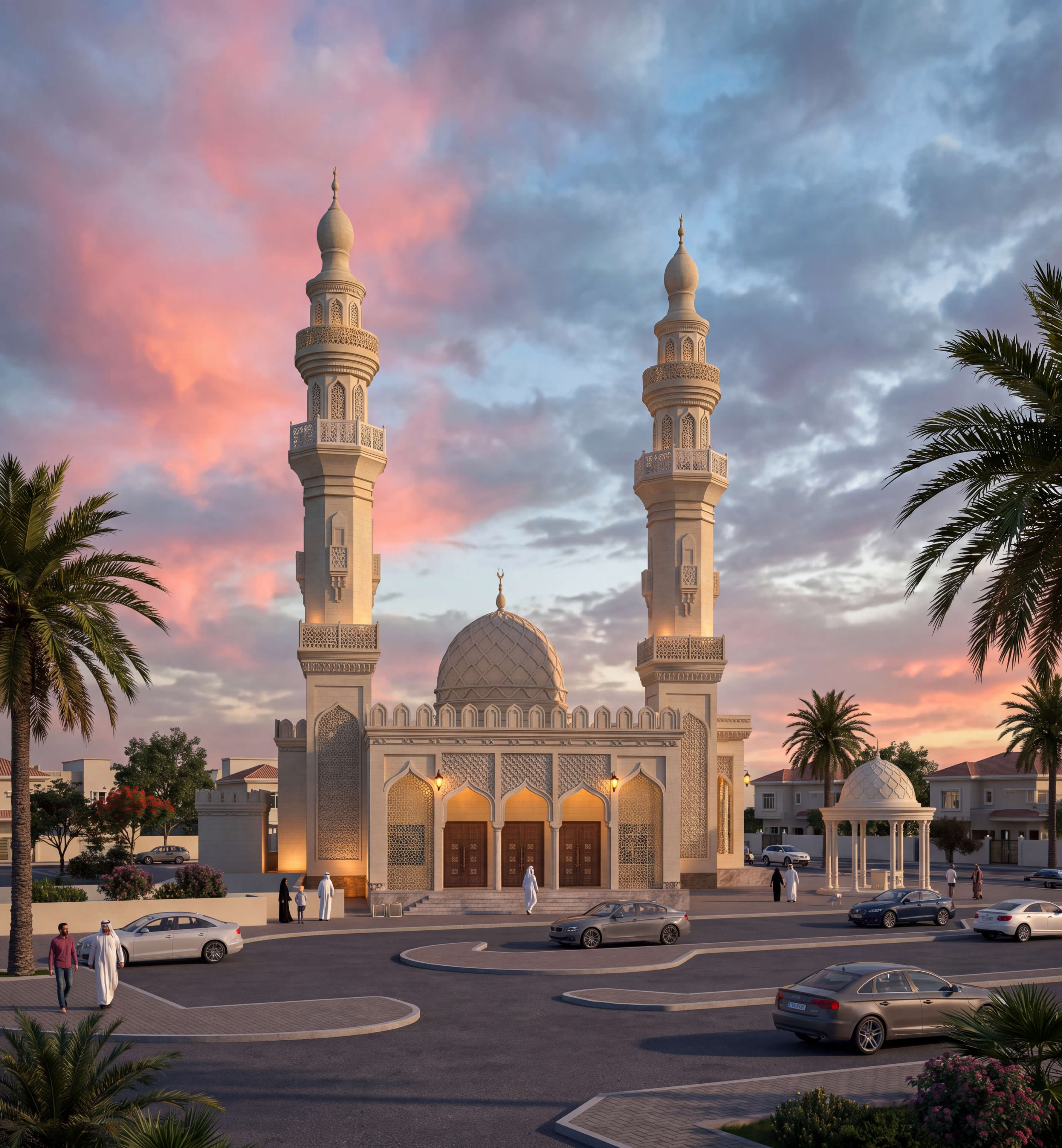 Islamic Mosque Exterior 3D Model  Detailed Mosque Architecture 3D Render, Digital Artwork by navigator