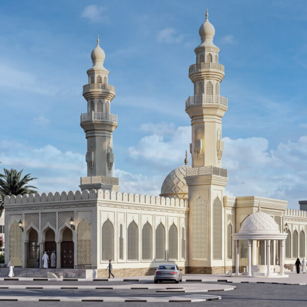 Islamic Mosque Exterior 3D Model  Detailed Mosque Architecture