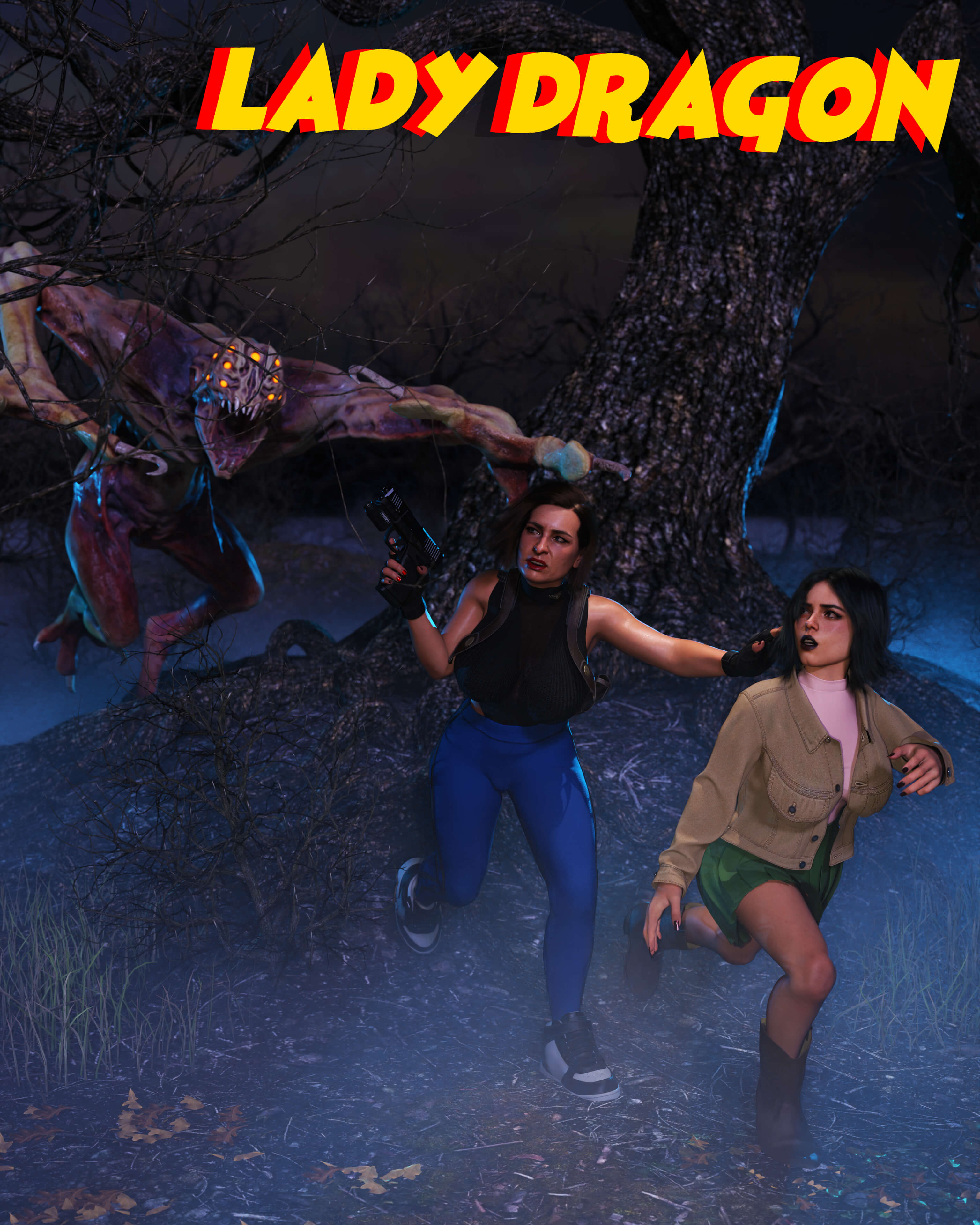 Creepy Forest Poster 001a PS 3D Render, Digital Artwork by NEKOPEEKER20XX74