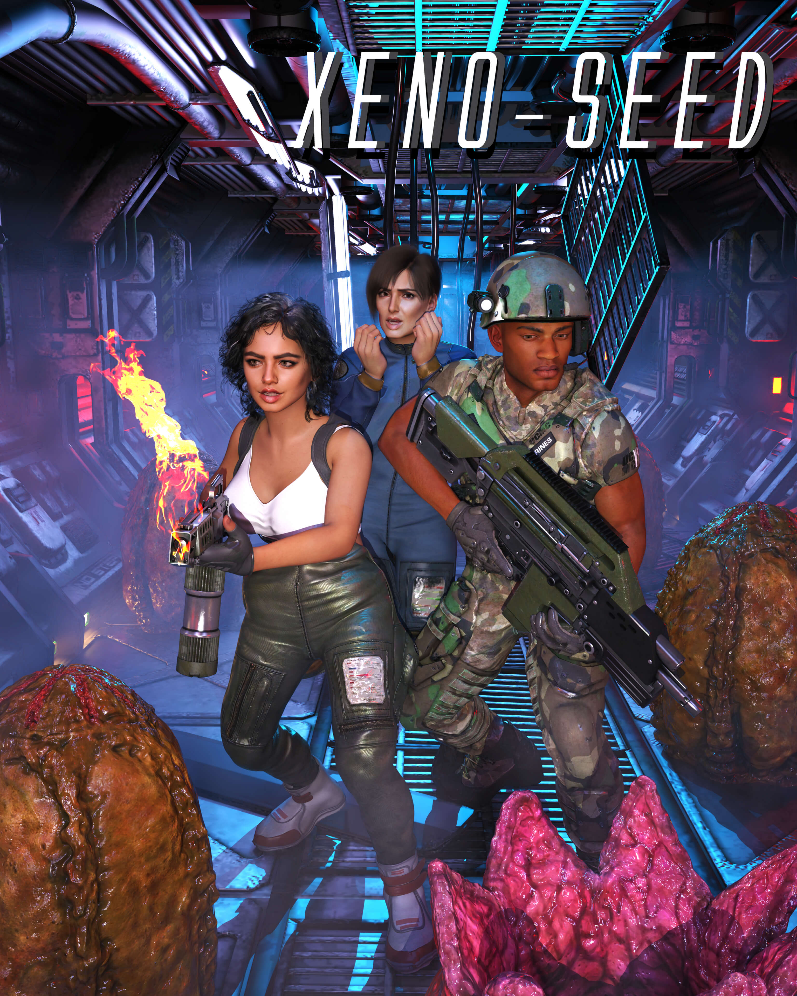 Xeno-Seed in a Bad Corridor Poster PS 3D Render, Digital Artwork by NEKOPEEKER20XX74