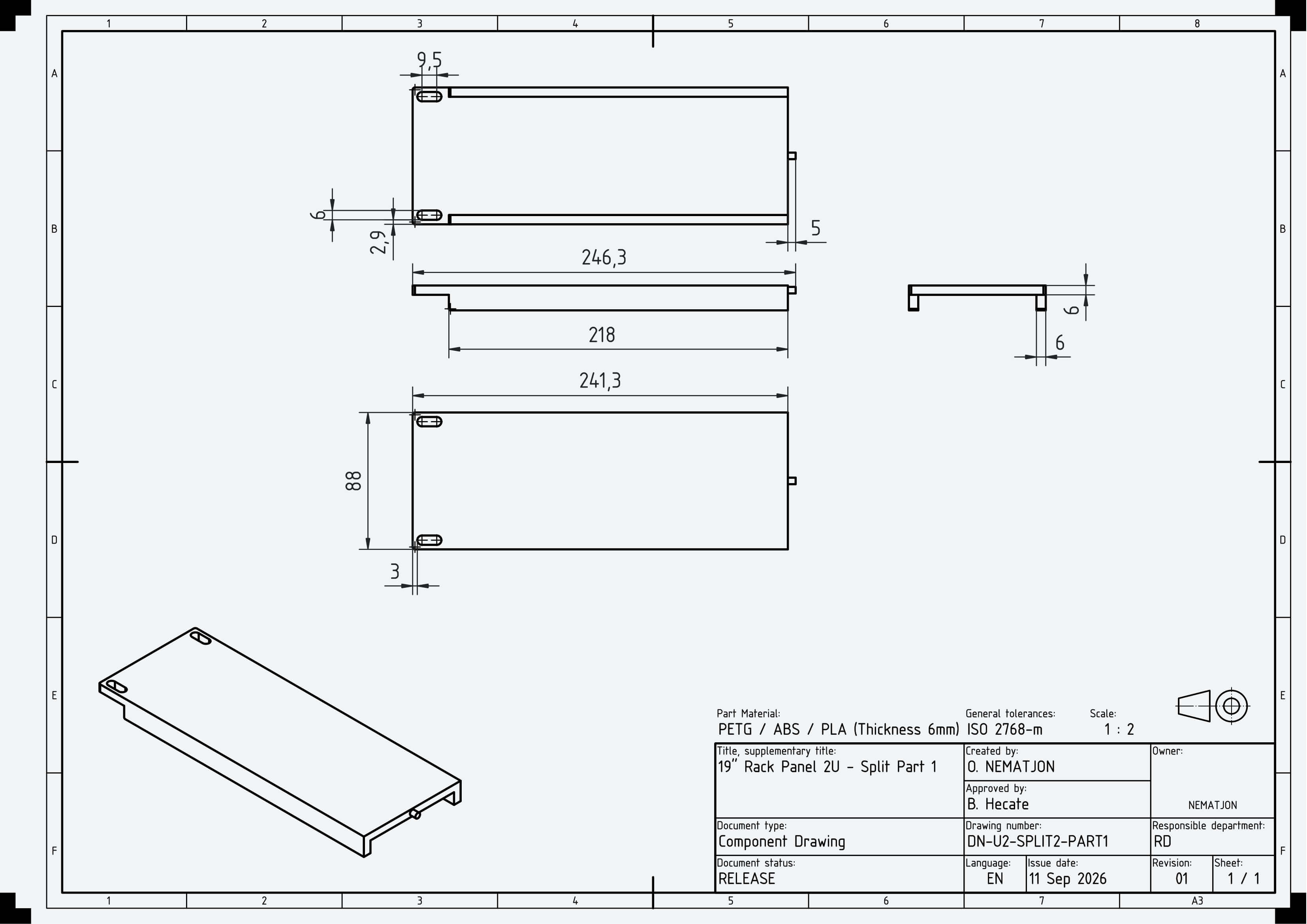 19 Inch 2U Blank Server Rack Panel - CNC and 3D Print Ready 3D Model